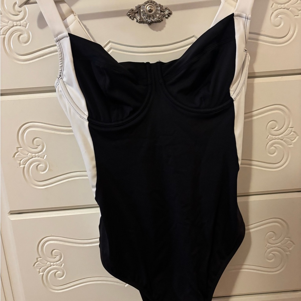 Elegant Black and White One-Piece Swimsuit